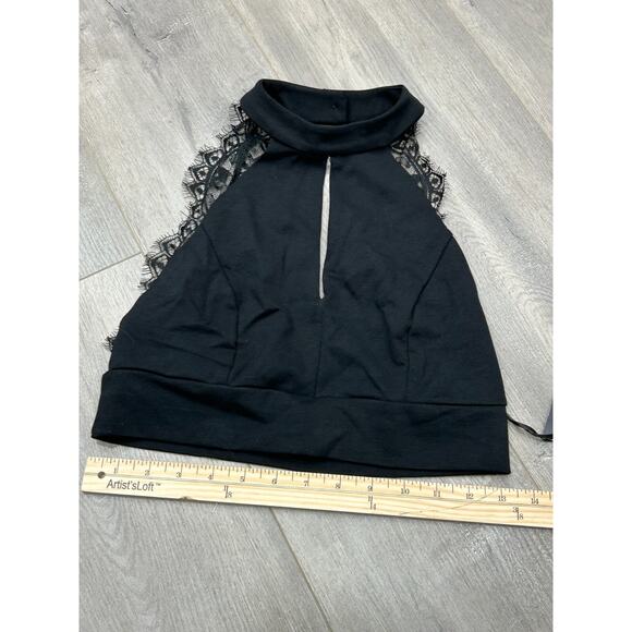 NWT Lulus Womens Black Stretch Crop Halter Top With Lace Open Back Size Medium - Picture 8 of 9